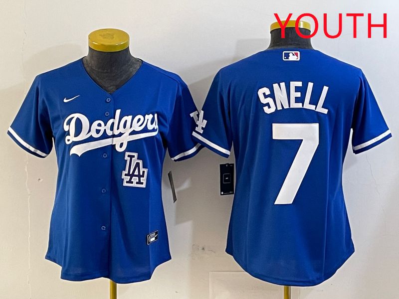 Youth Los Angeles Dodgers #7 Snell Blue Game 2025 Nike MLB Jersey style 9->youth mlb jersey->Youth Jersey